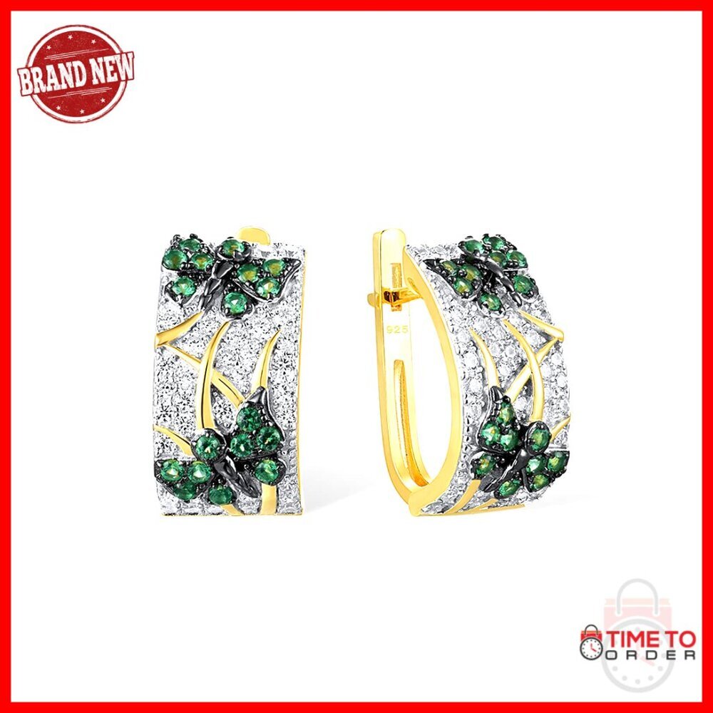Sterling Silver Gold Plated Drop Earrings with Spinel and Cubic Zirconia